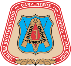 United Brotherhood of Carpenters and Joiners of America emblem featuring a compass and square, symbolizing craftsmanship and union collaboration in woodworking.